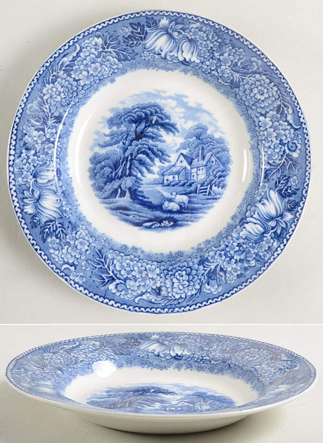 English Countryside Blue Rim Soup Bowl by Adams China-1