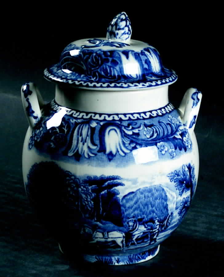 English Countryside Blue Sugar Bowl & Lid by Adams China-1
