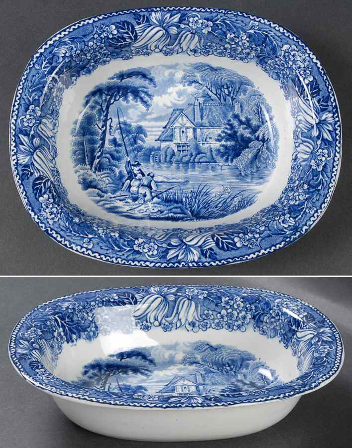 English Countryside Blue 8" Oval Vegetable Bowl by Adams China-1
