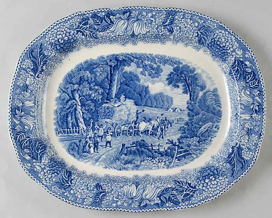 English Countryside Blue 15" Oval Serving Platter by Adams China-1