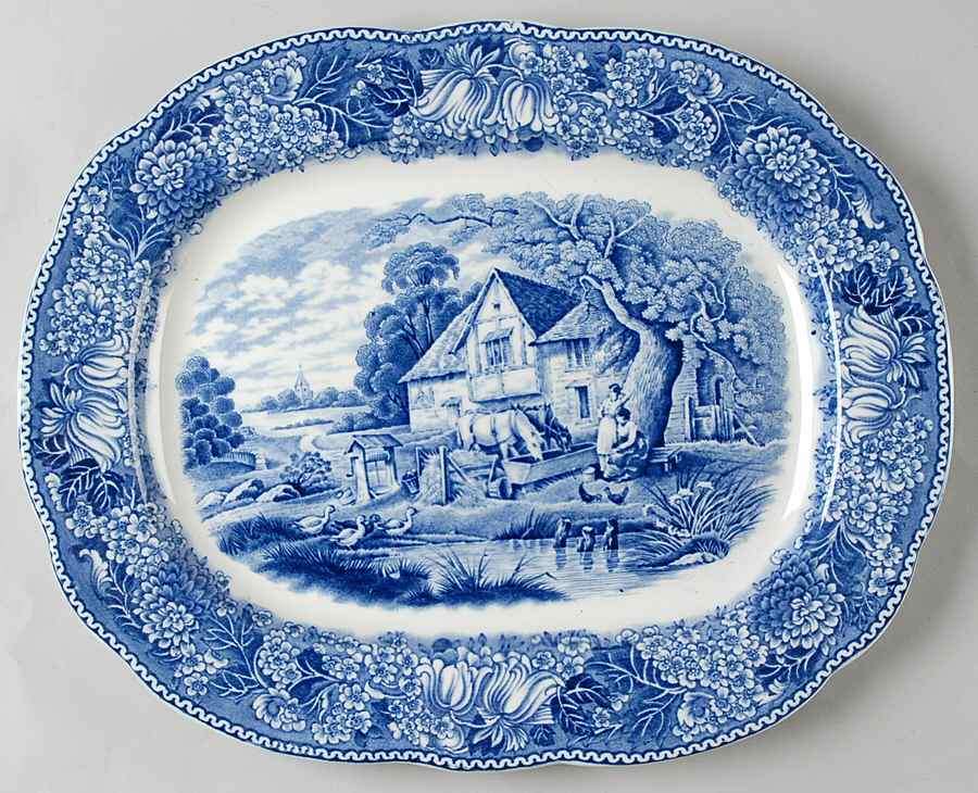 English Countryside Blue 13" Oval Serving Platter by Adams China-1