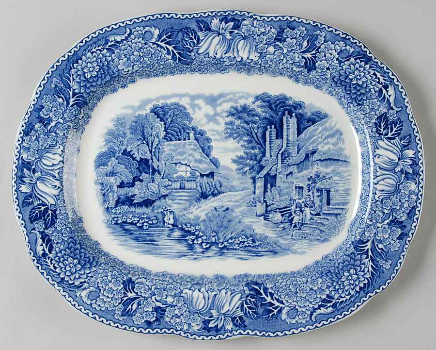 English Countryside Blue 11" Oval Serving Platter by Adams China-1