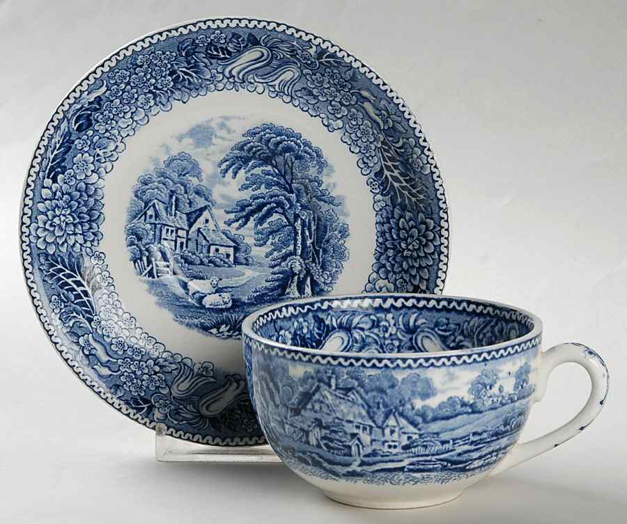 English Countryside Blue Flat Cup & Saucer Set by Adams China-1