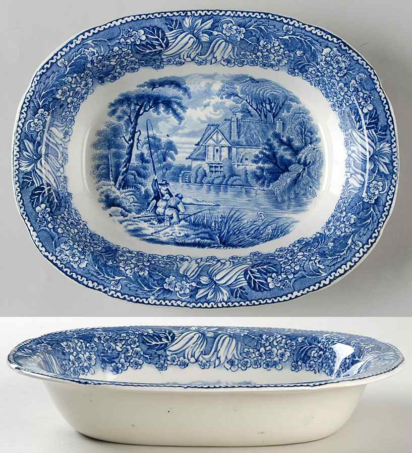 English Countryside Blue 9" Oval Vegetable Bowl by Adams China-1