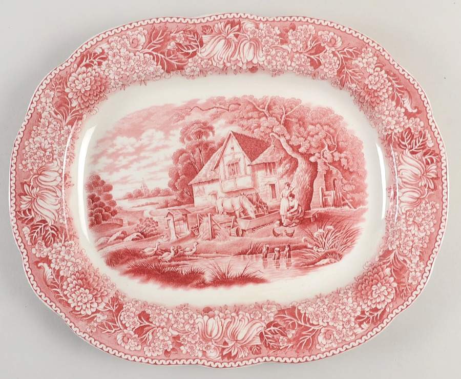 English Countryside Pink 14" Oval Serving Platter by Adams China-1