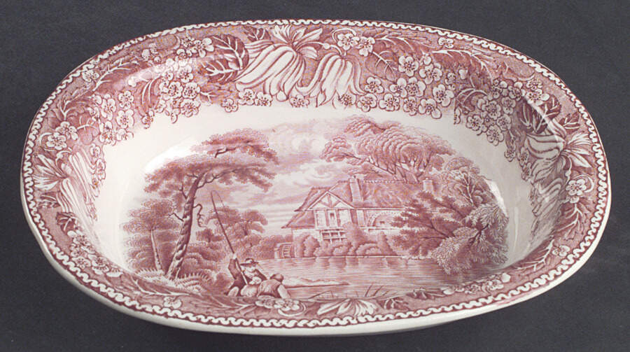 English Countryside Pink 8" Oval Vegetable Bowl by Adams China-1