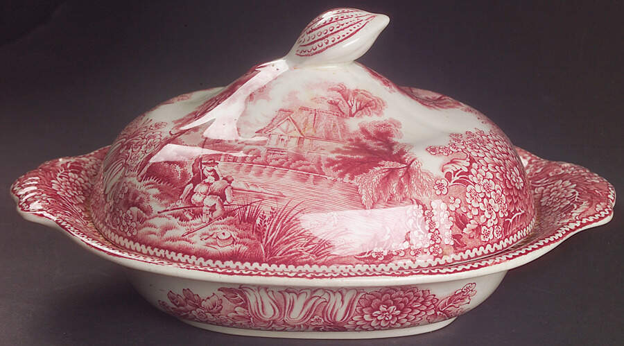 English Countryside Pink Oval Covered Vegetable by Adams China-1