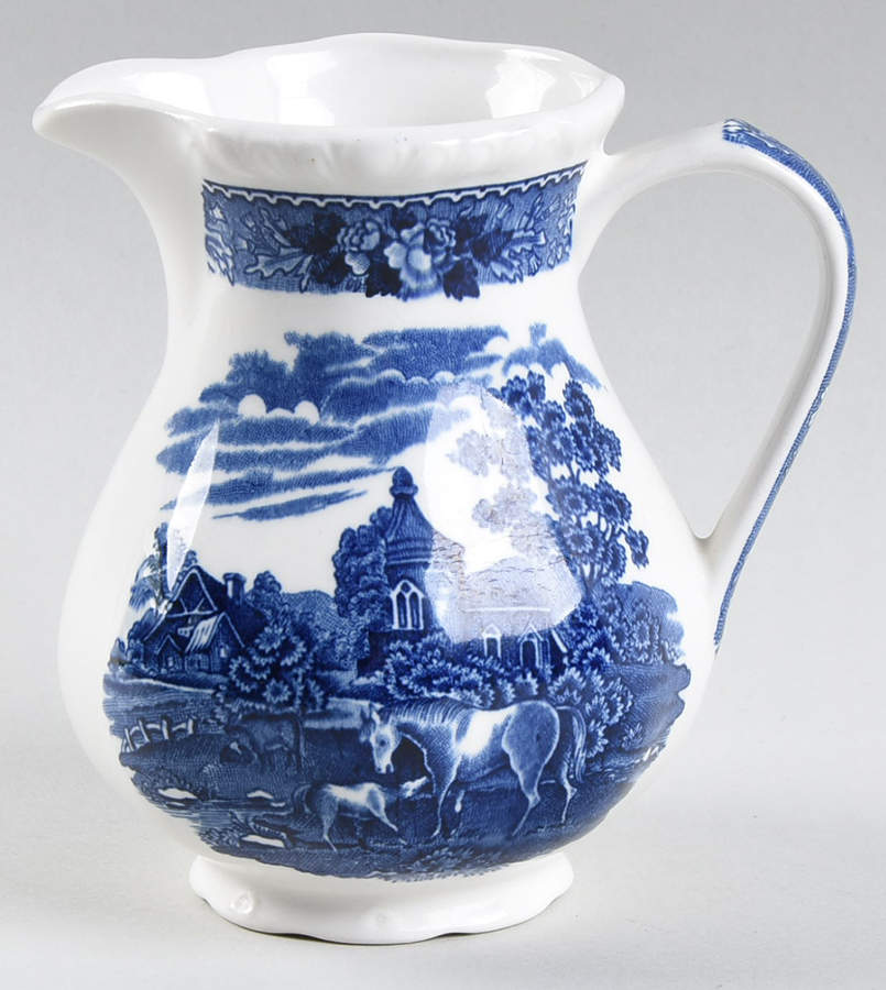 English Scenic Blue (Scalloped) 12 Oz Pitcher by Adams China-1