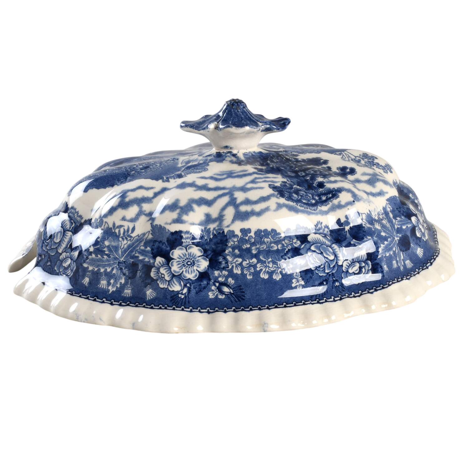 English Scenic Blue (Scalloped) Lid for Tureen by Adams China-1