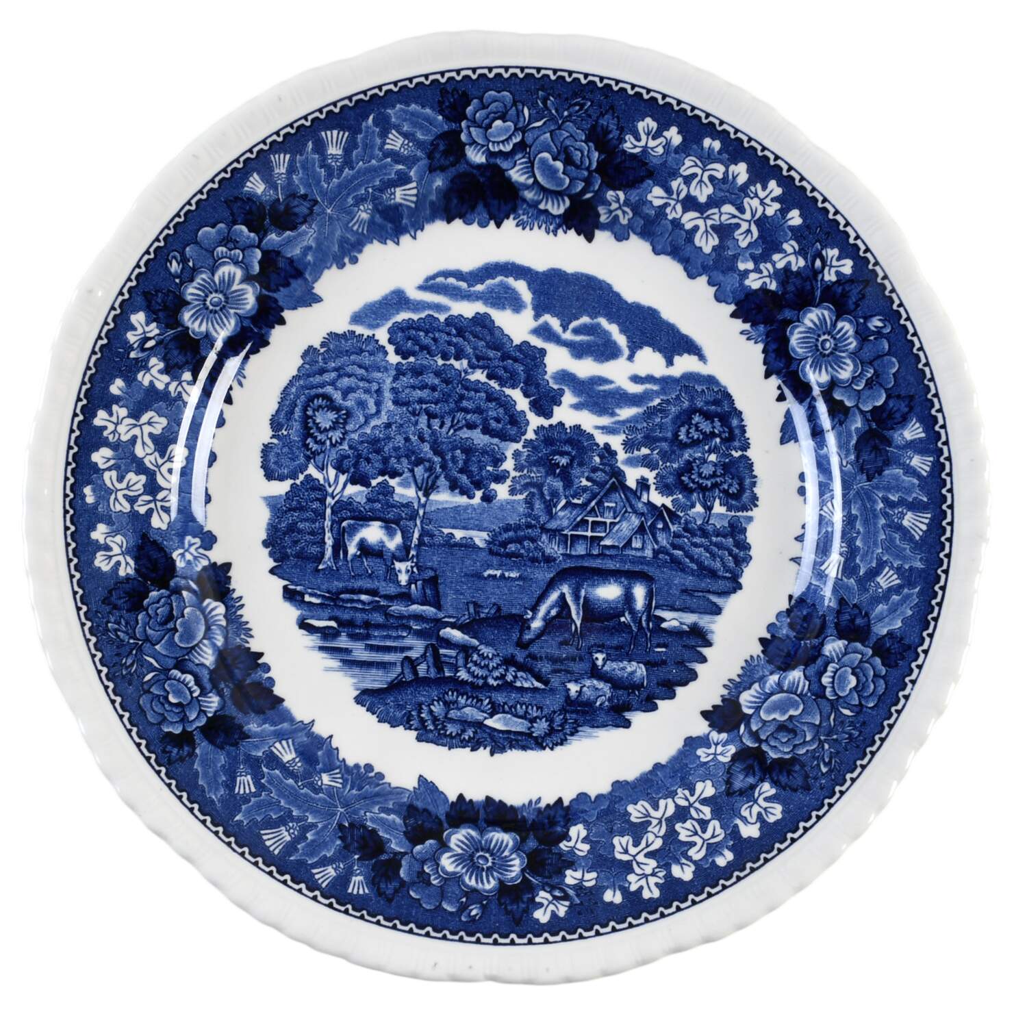 English Scenic Blue (Scalloped) Luncheon Plate by Adams China-1