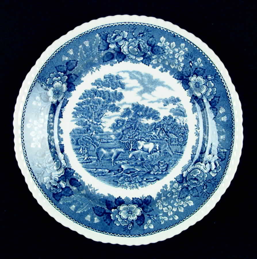 English Scenic Blue (Scalloped) Dinner Plate by Adams China-1