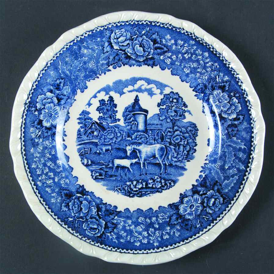 English Scenic Blue (Scalloped) Dessert/Pie Plate by Adams China-1