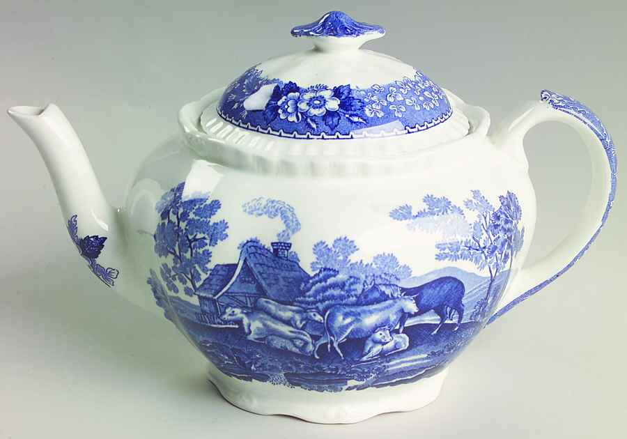 English Scenic Blue (Scalloped) Mini Teapot & Lid by Adams China-1