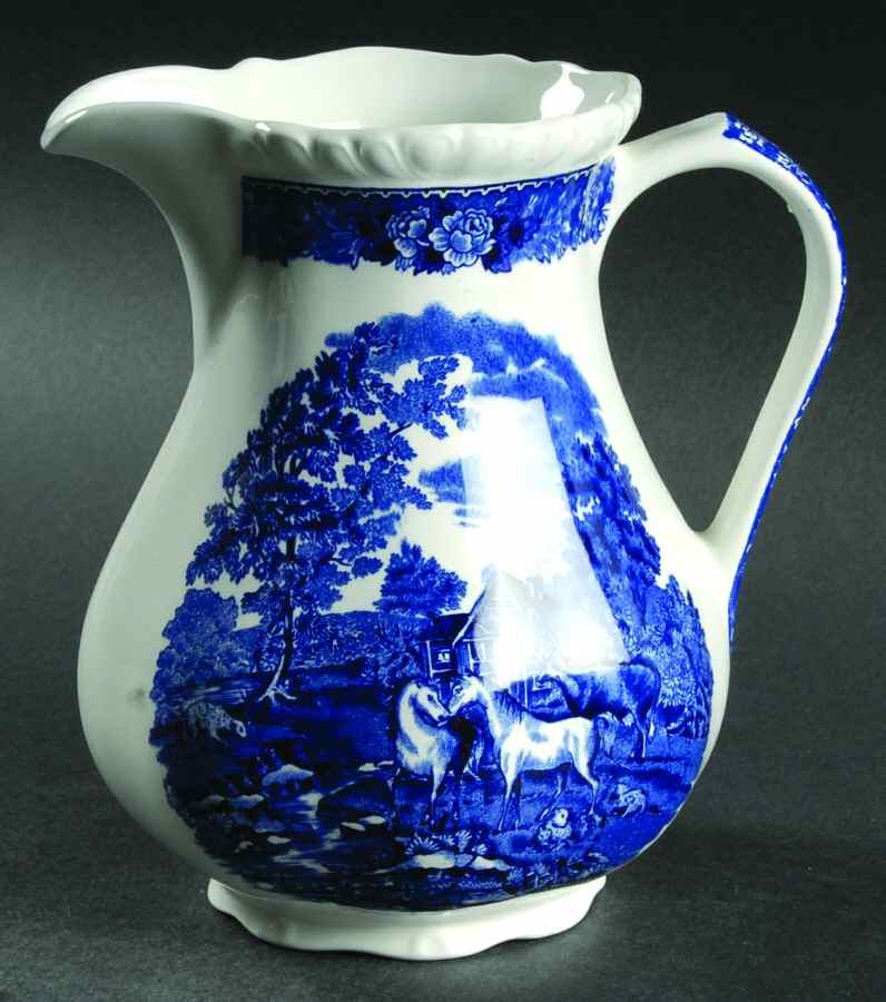 English Scenic Blue (Scalloped) 32 Oz Pitcher by Adams China-1