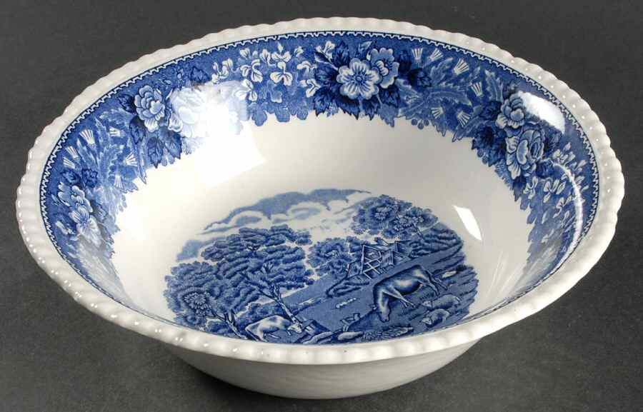 English Scenic Blue (Scalloped) 8" Round Vegetable Bowl by Adams China-1