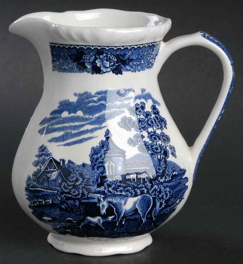 English Scenic Blue (Scalloped) Creamer by Adams China-1