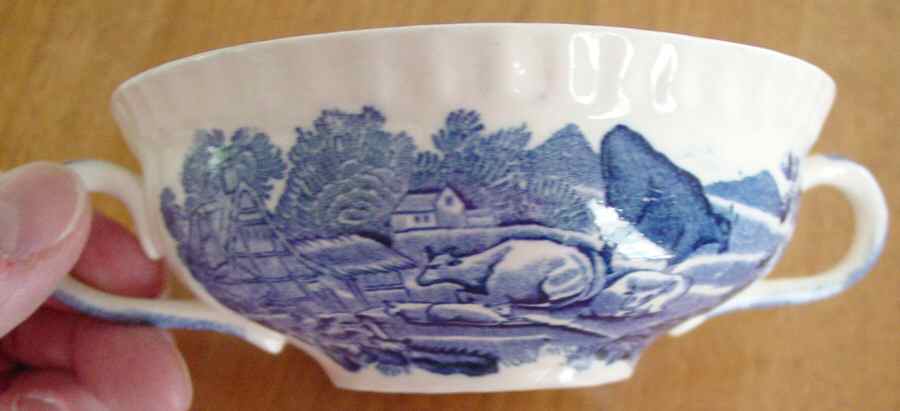 English Scenic Blue (Scalloped) Flat Cream Soup Bowl by Adams China-1