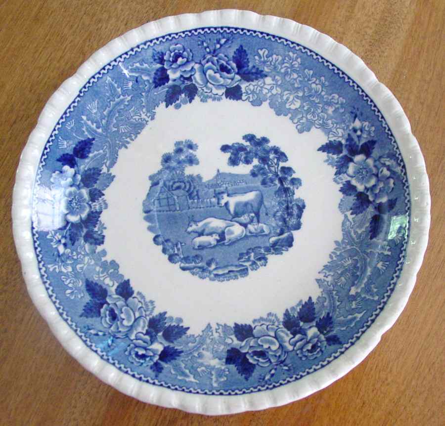 English Scenic Blue (Scalloped) Saucer for Cream Soup Bowl by Adams China-1