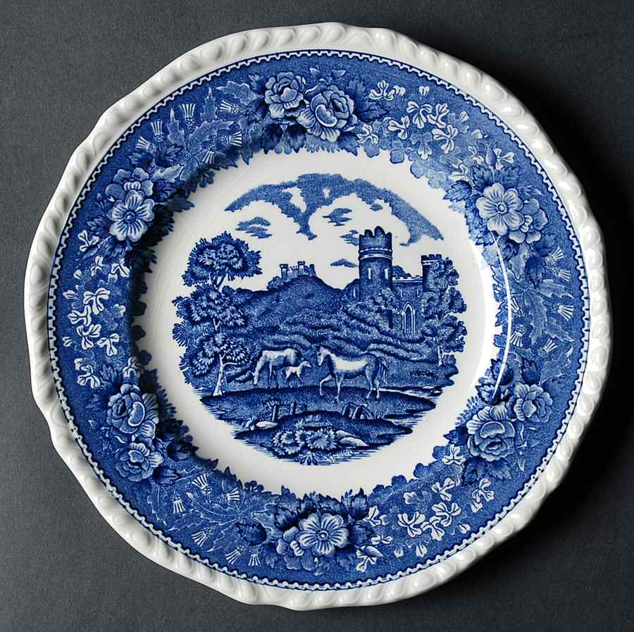 English Scenic Blue (Scalloped) Salad Plate by Adams China-1