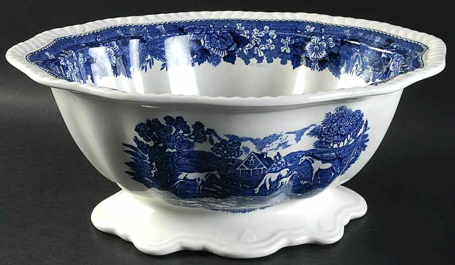 English Scenic Blue (Scalloped) Tureen No Lid by Adams China-1