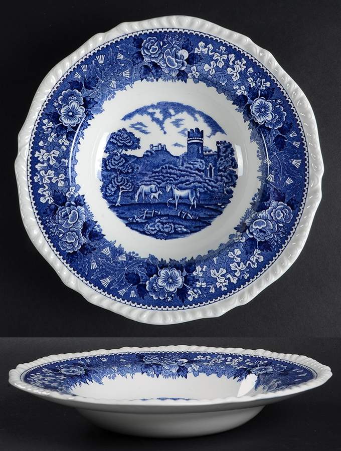English Scenic Blue (Scalloped) Large Rim Soup Bowl by Adams China-1