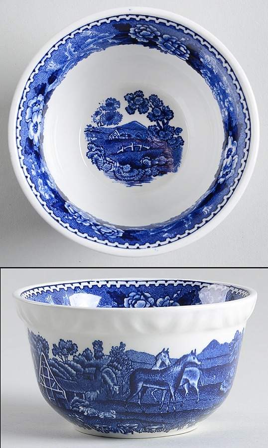English Scenic Blue (Scalloped) Mini Open Sugar Bowl by Adams China-1