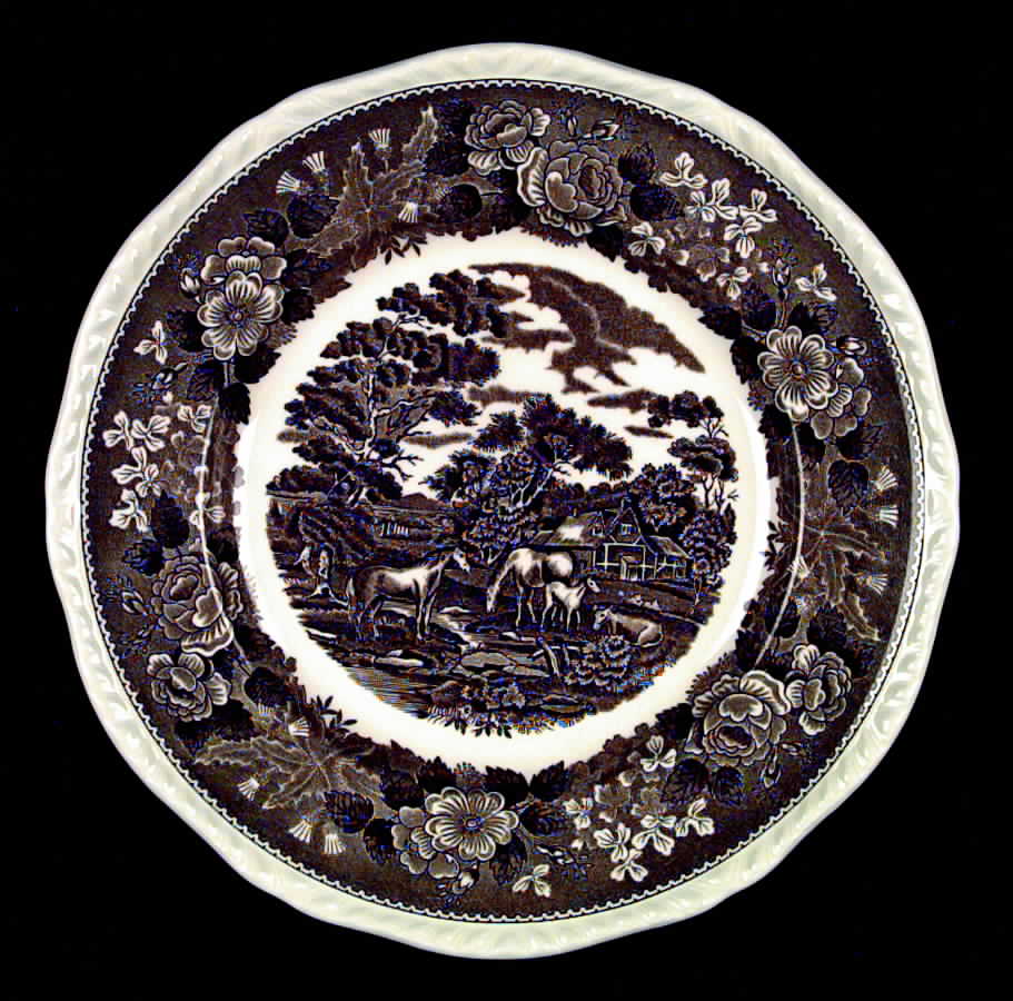 English Scenic Brown (Scalloped) Dinner Plate by Adams China-1