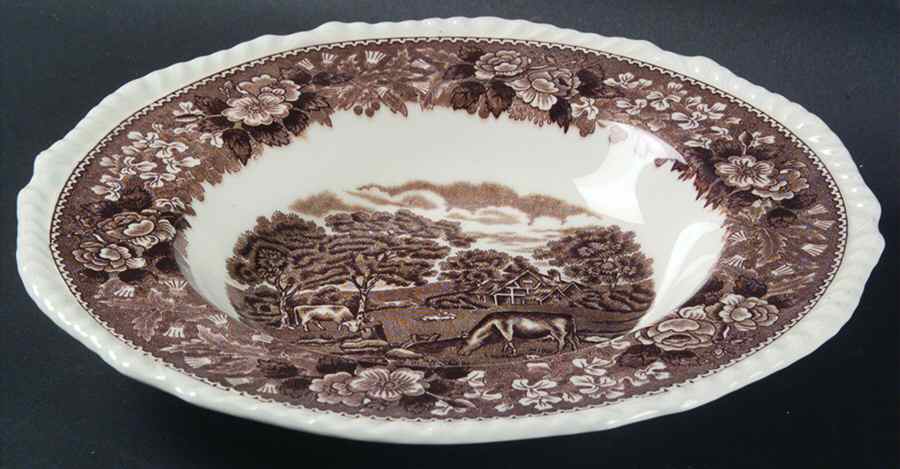 English Scenic Brown (Scalloped) Large Rim Soup Bowl by Adams China-1