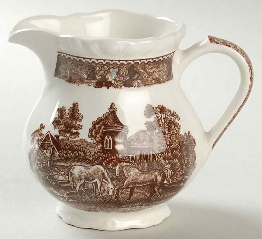English Scenic Brown (Scalloped) Mini Creamer by Adams China-1