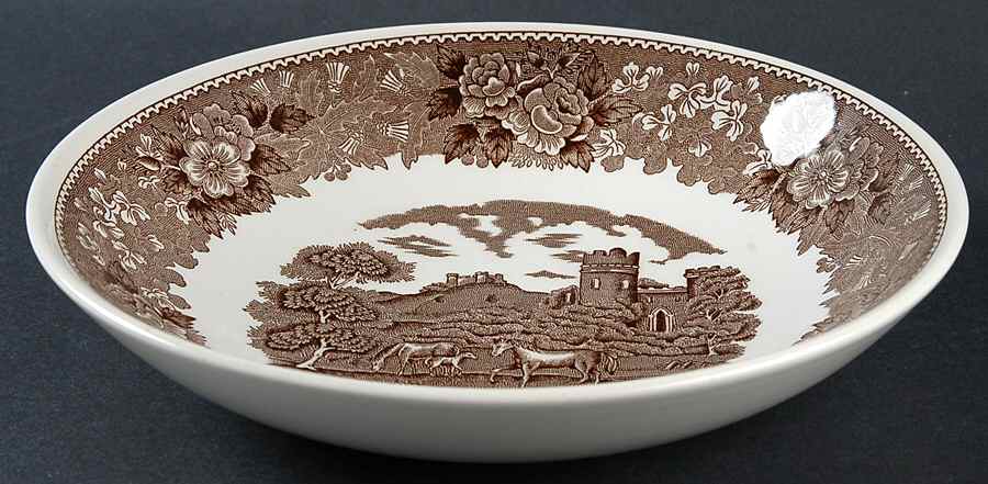 English Scenic Brown (Scalloped) Coupe Soup Bowl by Adams China-1