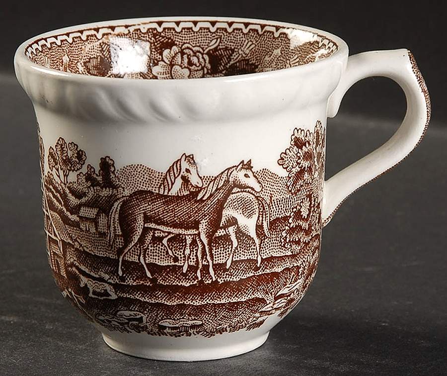 English Scenic Brown (Scalloped) Flat Demitasse Cup by Adams China-1