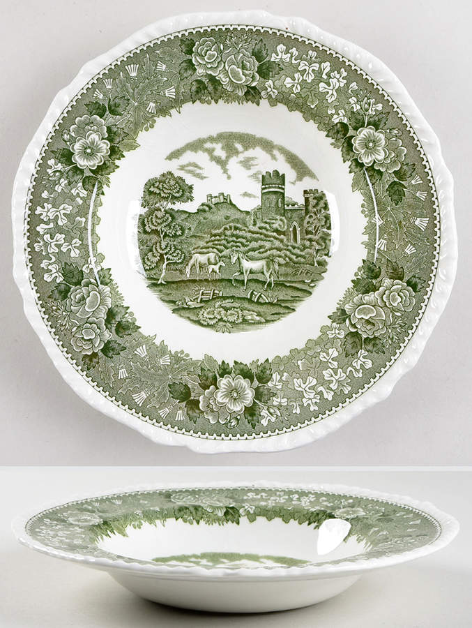 English Scenic Green (Scalloped) Large Rim Soup Bowl by Adams China-1