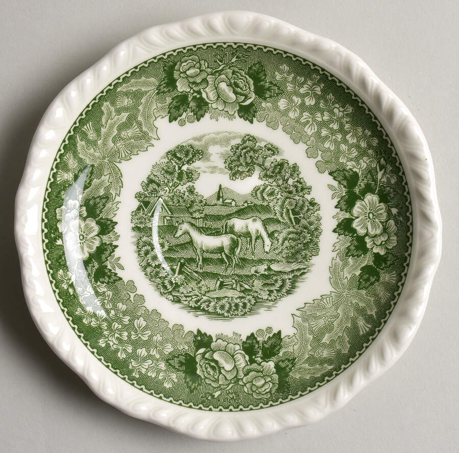 English Scenic Green (Scalloped) Saucer for Flat Cup by Adams China-1
