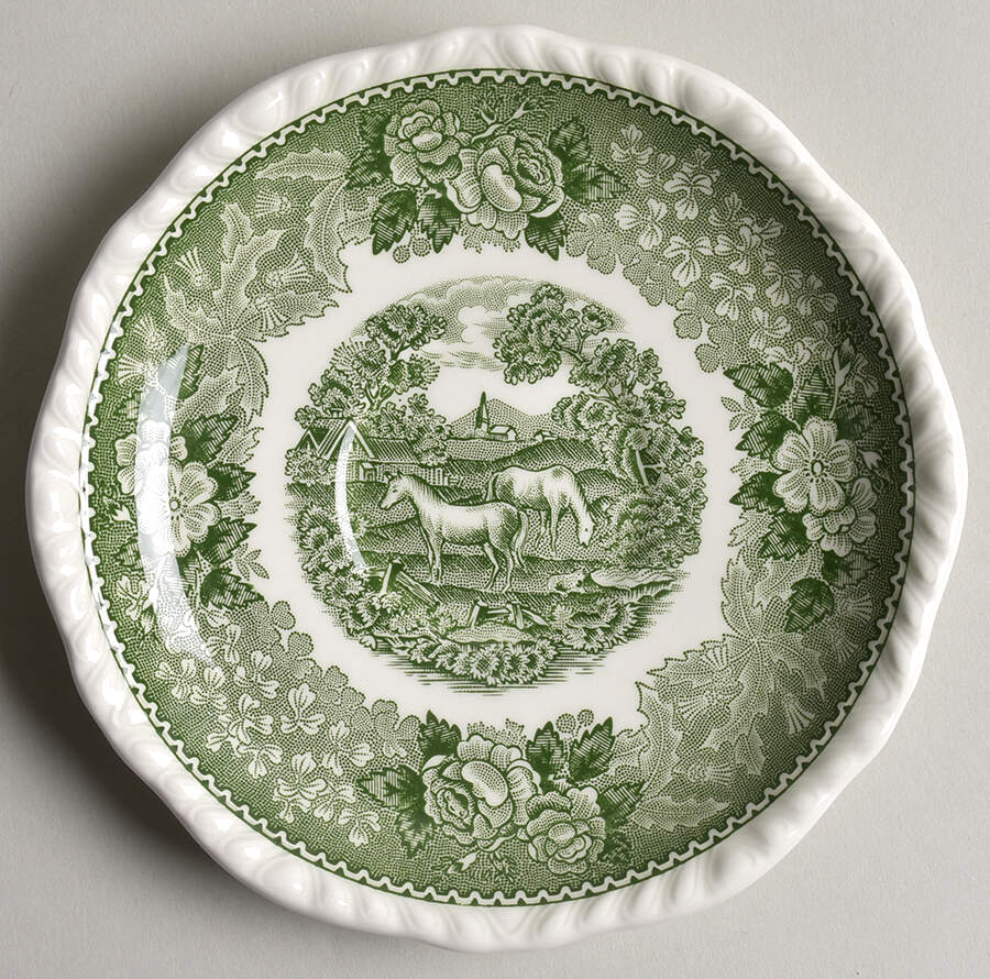 English Scenic Green (Scalloped) Saucer for Flat Cup by Adams China-1