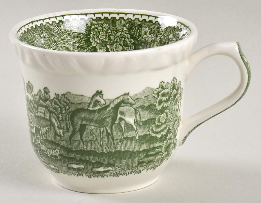English Scenic Green (Scalloped) Flat Cup by Adams China-1