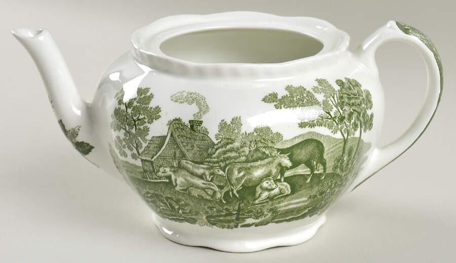 English Scenic Green (Scalloped) Teapot No Lid by Adams China-1