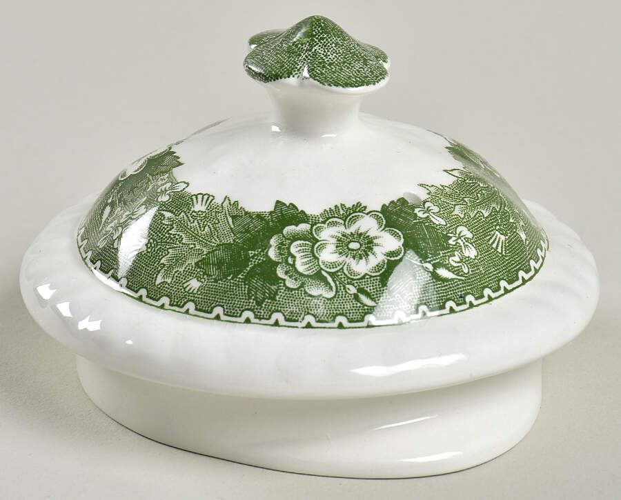 English Scenic Green (Scalloped) Lid for Teapot by Adams China-1