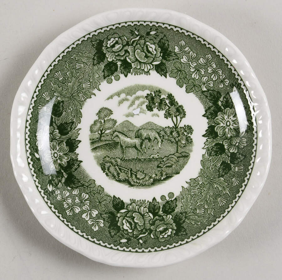 English Scenic Green (Scalloped) Saucer for Demitasse Cup by Adams China-1