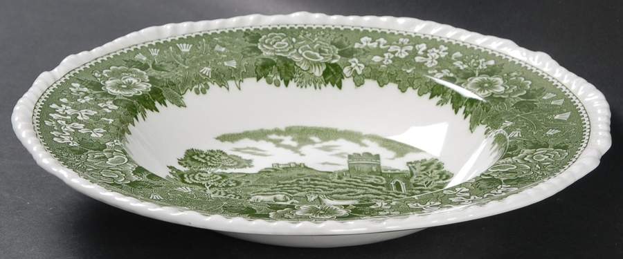 English Scenic Green (Scalloped) Large Rim Soup Bowl by Adams China-1