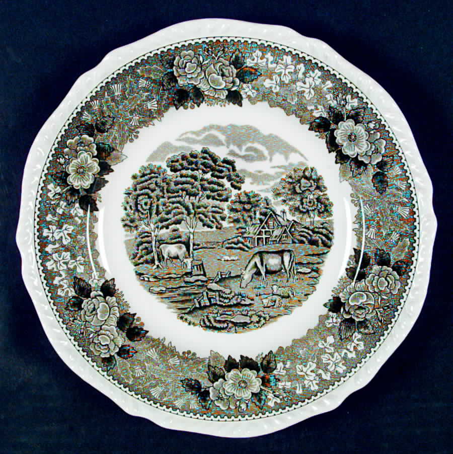 English Scenic Green (Scalloped) Luncheon Plate by Adams China-1