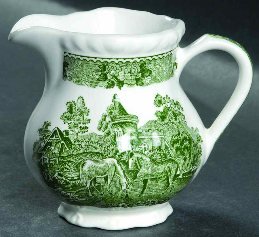 English Scenic Green (Scalloped) Creamer by Adams China-1