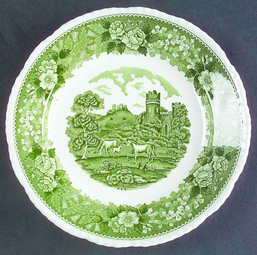 English Scenic Green (Scalloped) Salad Plate by Adams China-1