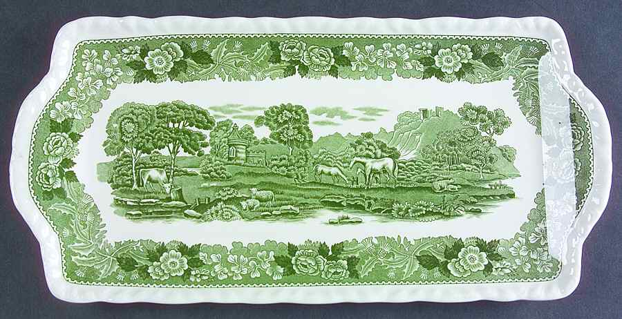 English Scenic Green (Scalloped) Large Sandwich Tray by Adams China-1