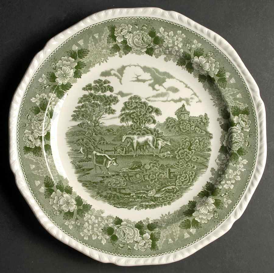 English Scenic Green (Scalloped) 12" Chop Plate (Round Platter) by Adams China-1