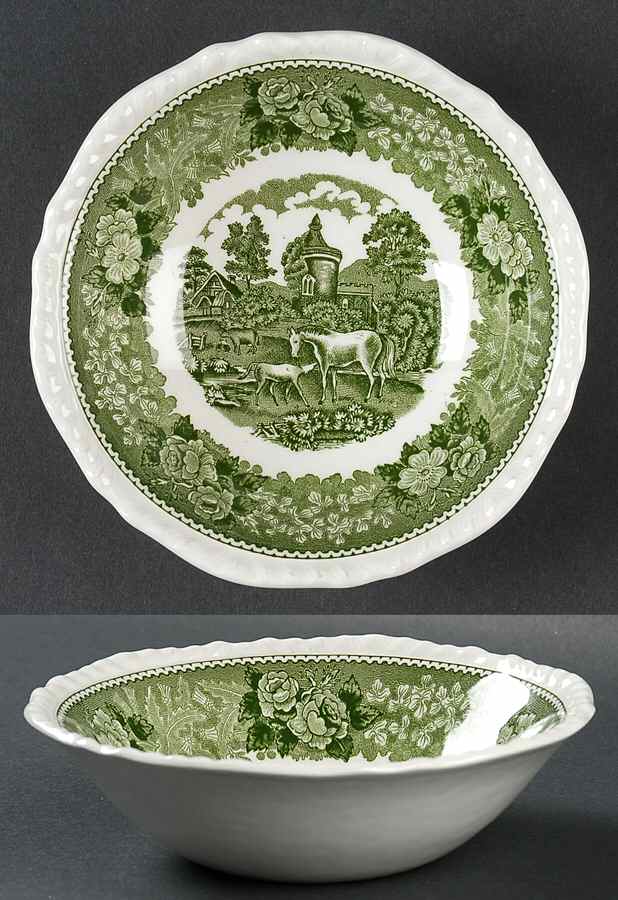 English Scenic Green (Scalloped) Coupe Cereal Bowl by Adams China-1