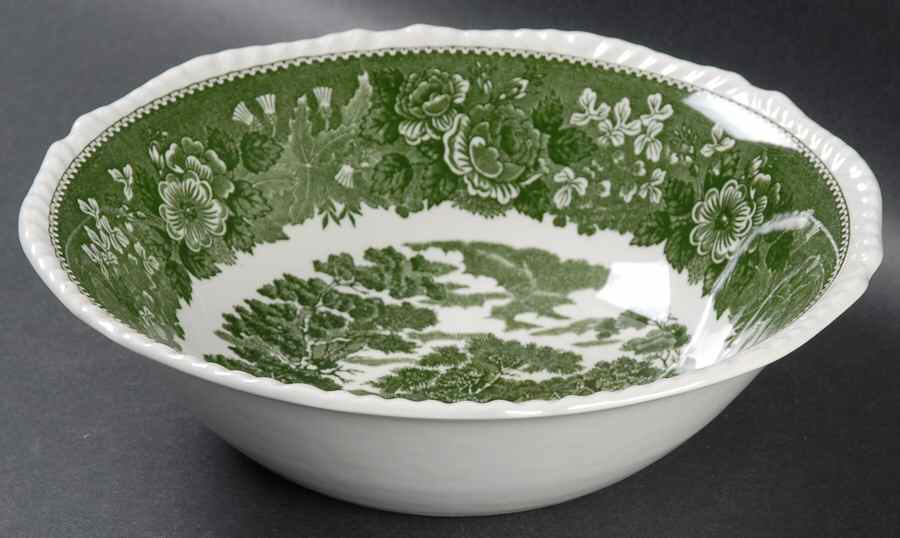 English Scenic Green (Scalloped) 8" Round Vegetable Bowl by Adams China-1