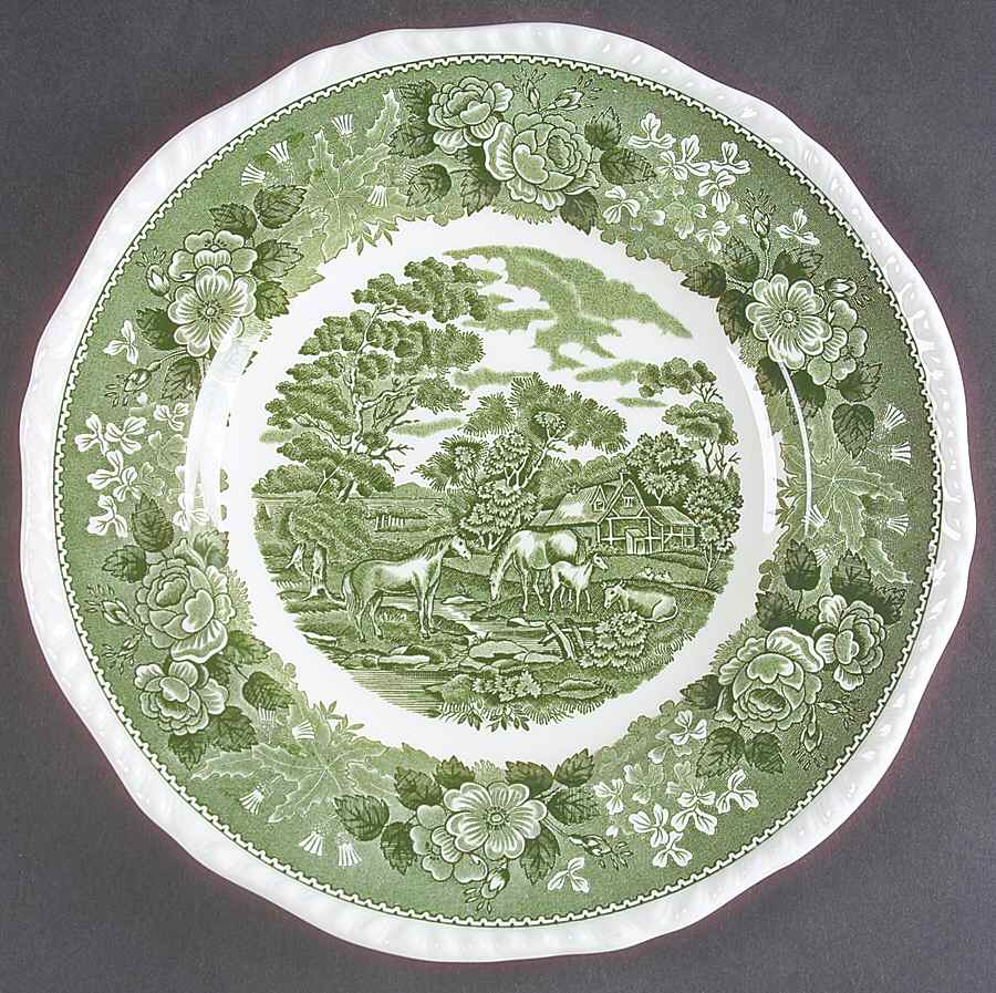 English Scenic Green (Scalloped) Dinner Plate by Adams China-1