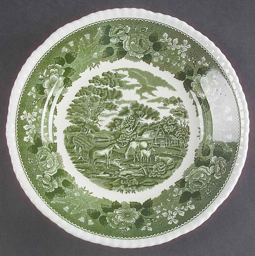 English Scenic Green (Scalloped) Dinner Plate by Adams China-1