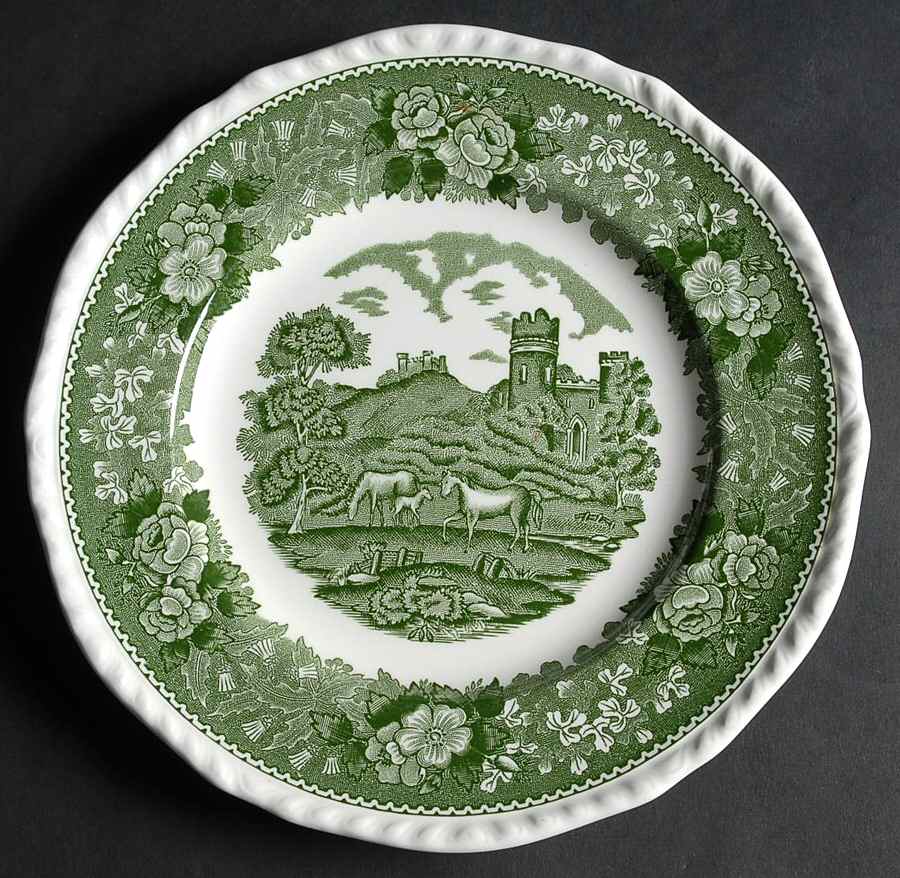 English Scenic Green (Scalloped) Salad Plate by Adams China-1
