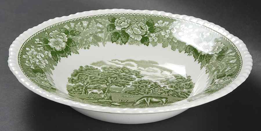 English Scenic Green (Scalloped) Rim Soup Bowl by Adams China-1